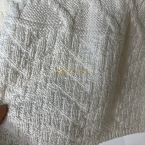 WHBM Women's Ivory Mock Neck Embellished Fringed Cable Knit Sweater Size Small - Picture 4 of 11